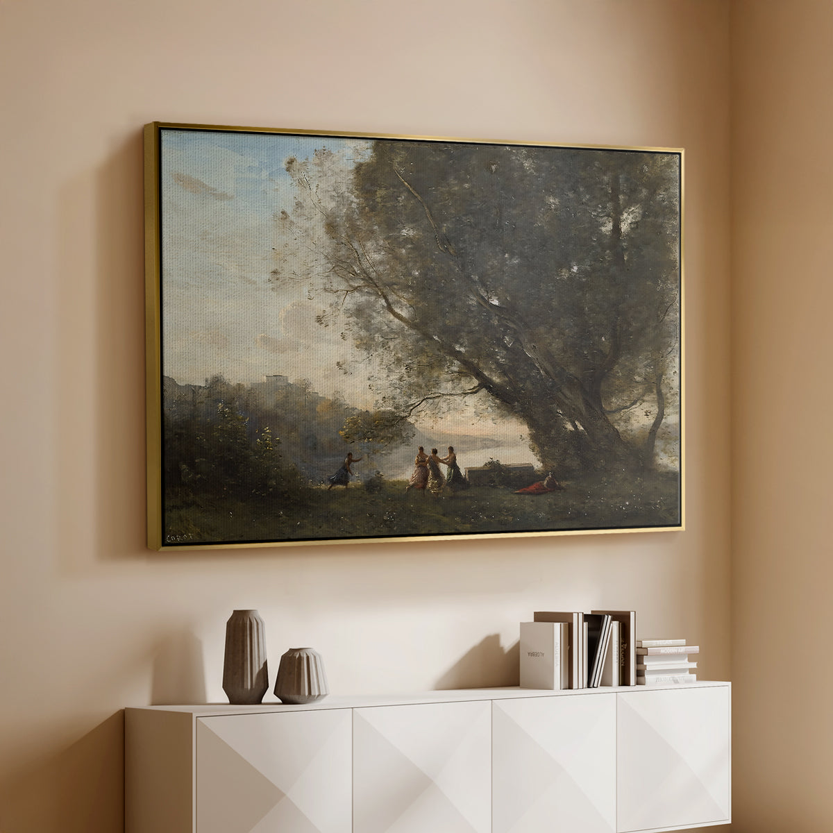 Dance Under the Trees at the Edge of the Lake, c. 1865-1870 - Floater Framed Canvas Print
