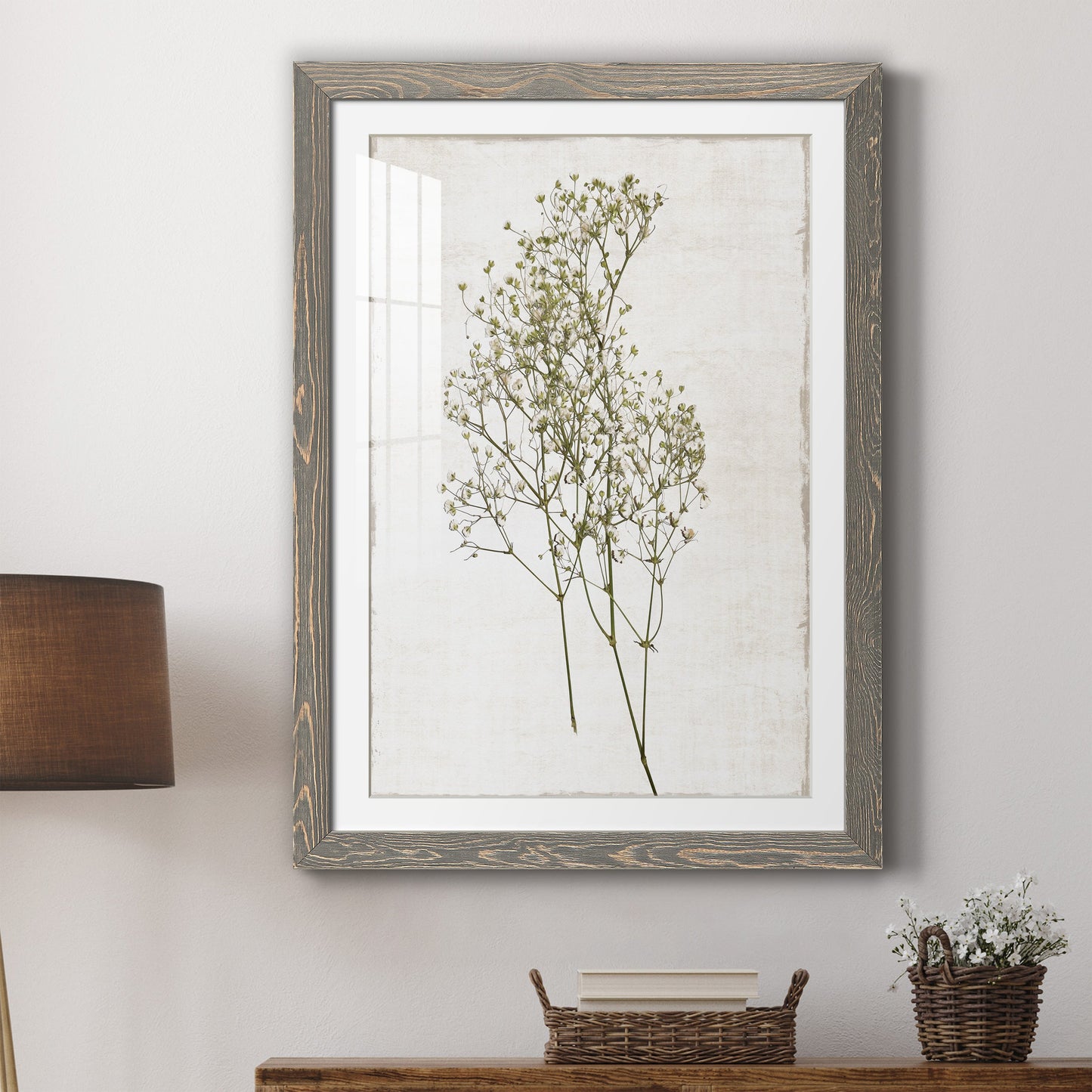 Farmhouse Pressed Flower I - Premium Framed Print - Distressed Barnwood Frame - Ready to Hang