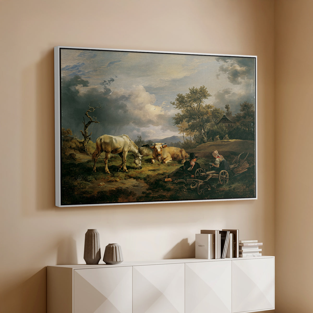 Young Peasant Couple Resting in the Field, 1829 - Floater Framed Canvas Print