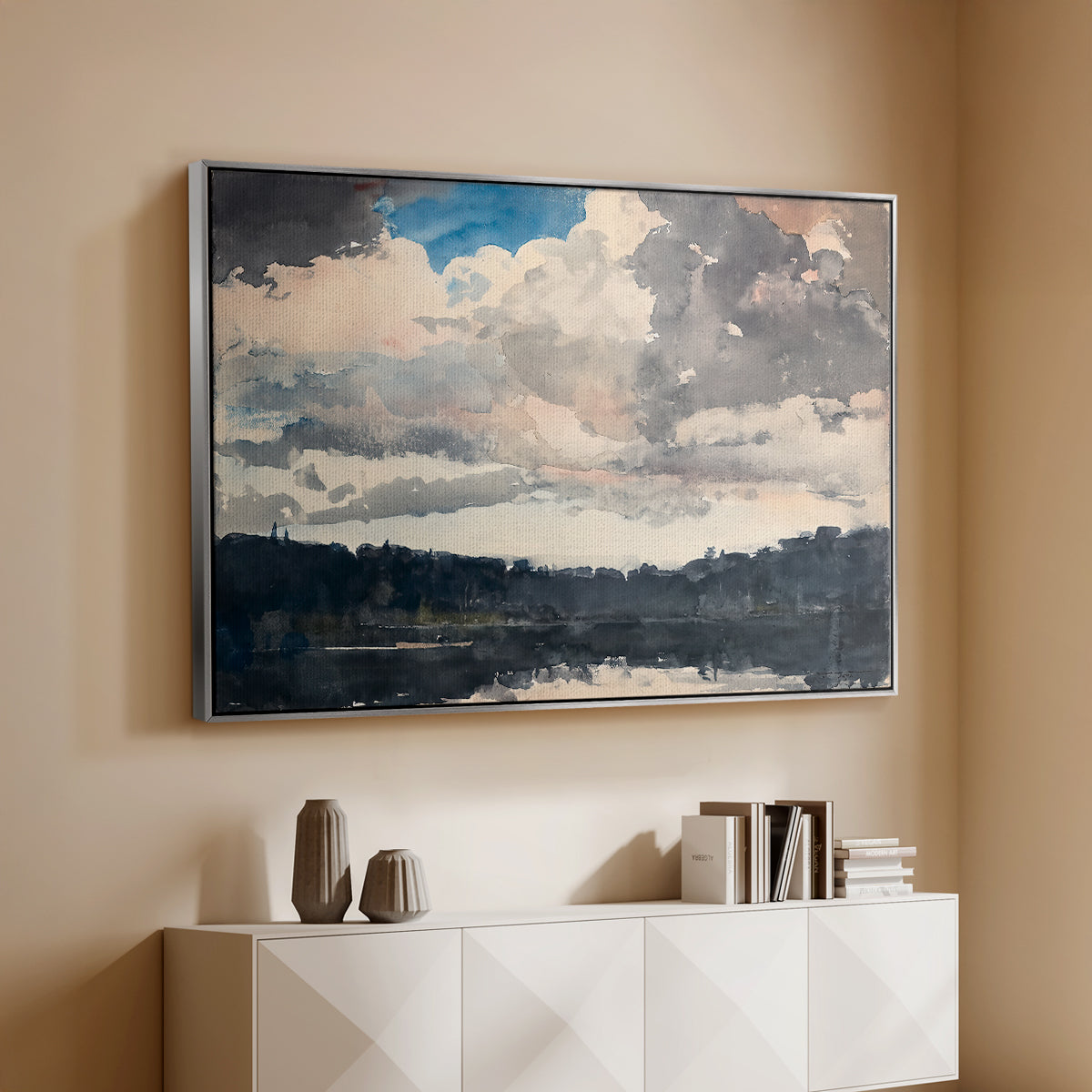 The Lone Boat, North Woods Club, Adirondacks, 1892 - Floater Framed Canvas Print