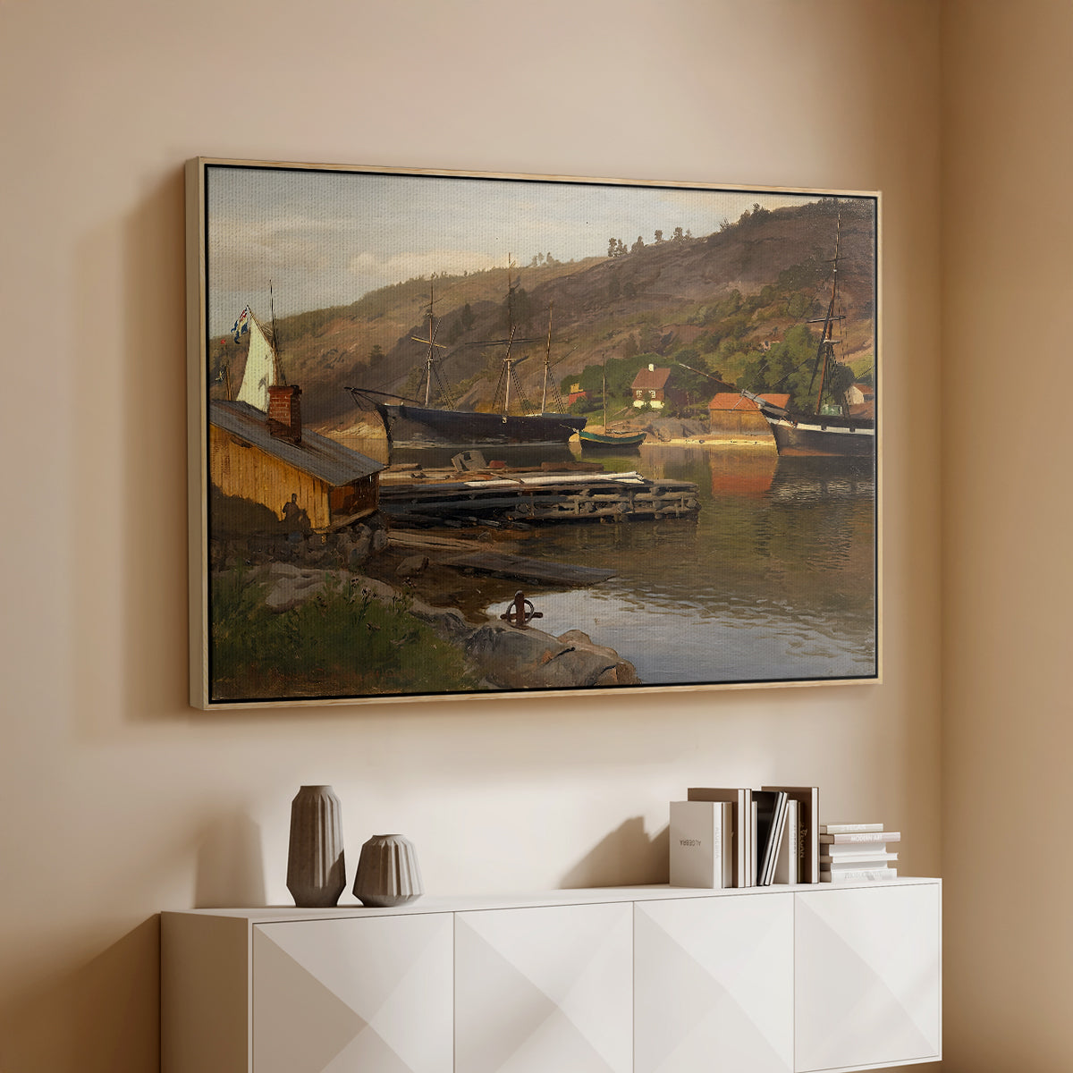 Landingsbrygge Husvik, Drøbak, 1875 - Floater Framed Canvas Print