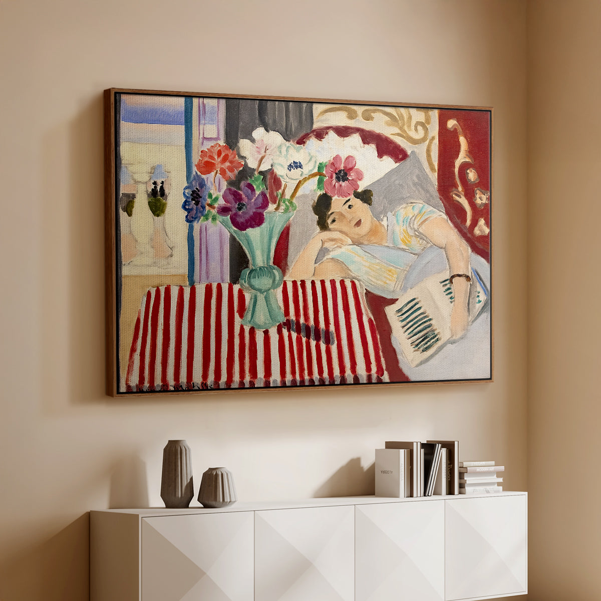 Woman with Anemones (Femme et anémones), c. 1920-1921 - Floater Framed Canvas Print