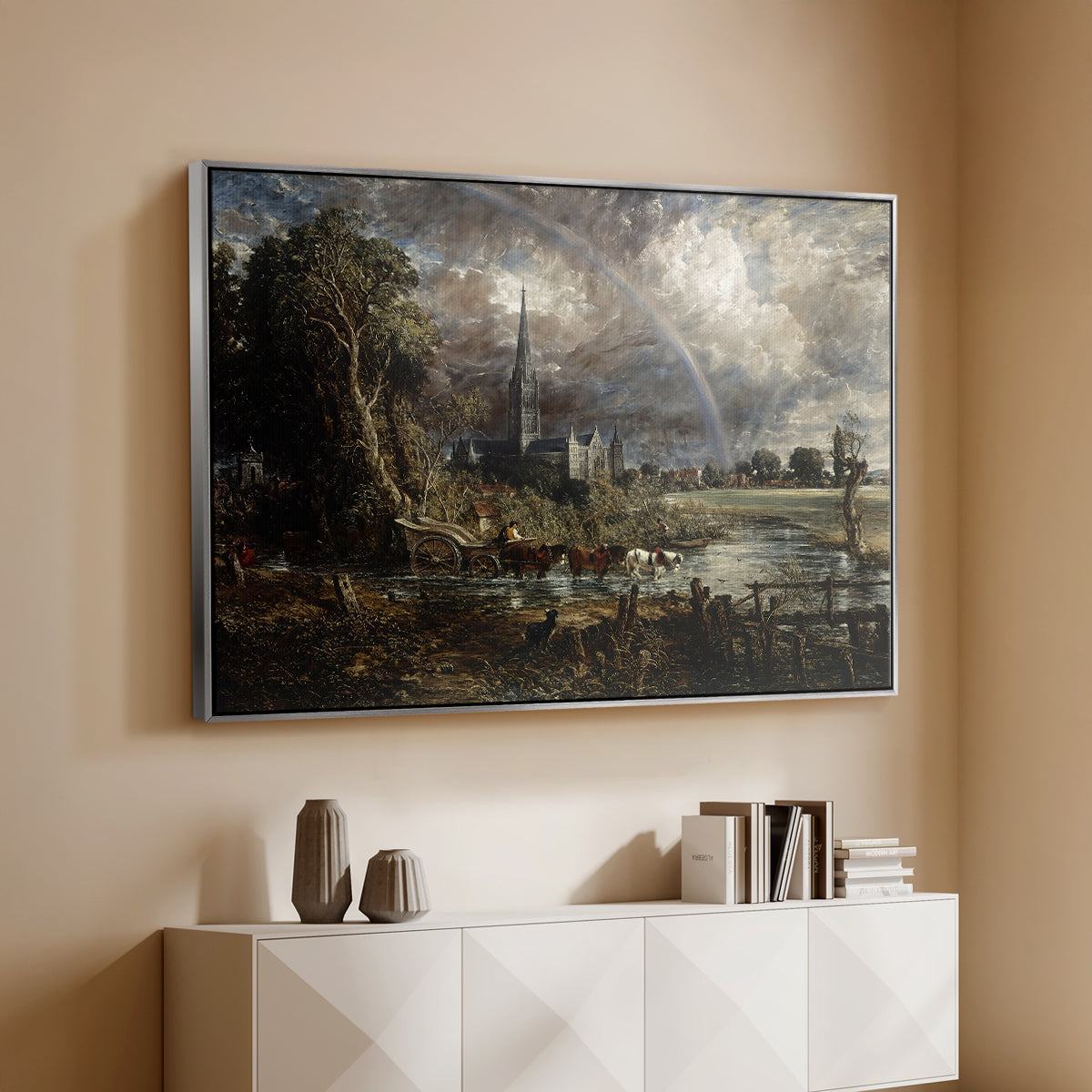 Salisbury Cathedral from the Meadows (Detail), 1831 - Floater Framed Canvas Print