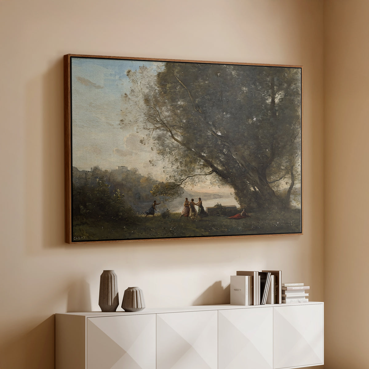 Dance Under the Trees at the Edge of the Lake, c. 1865-1870 - Floater Framed Canvas Print