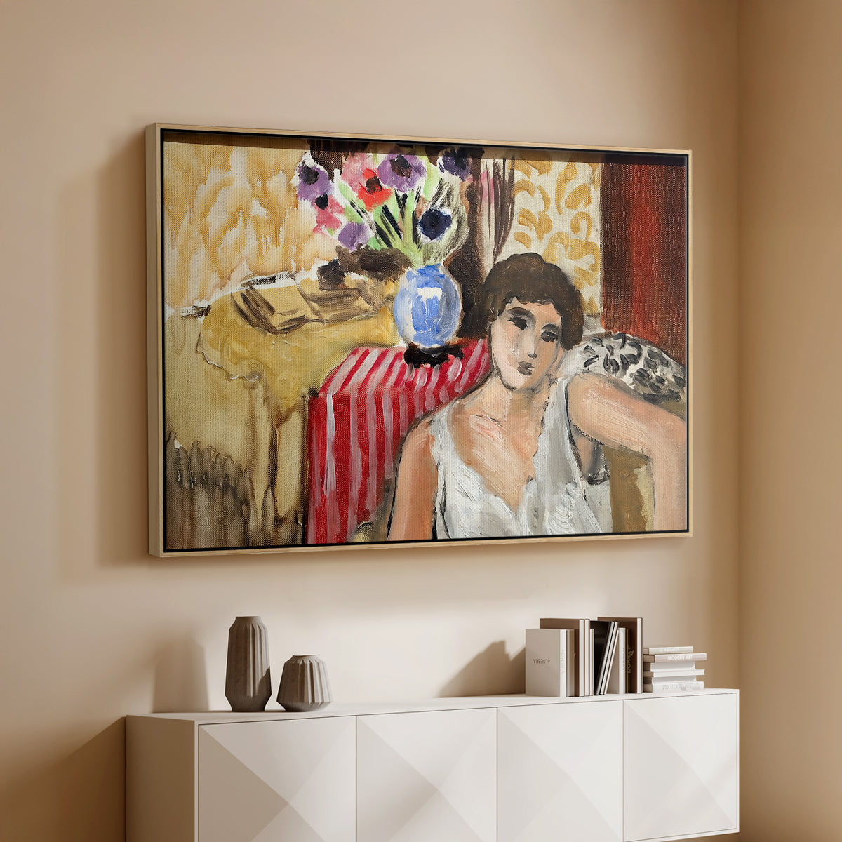 Woman Seated in an Armchair, c. 1920 - Floater Framed Canvas Print