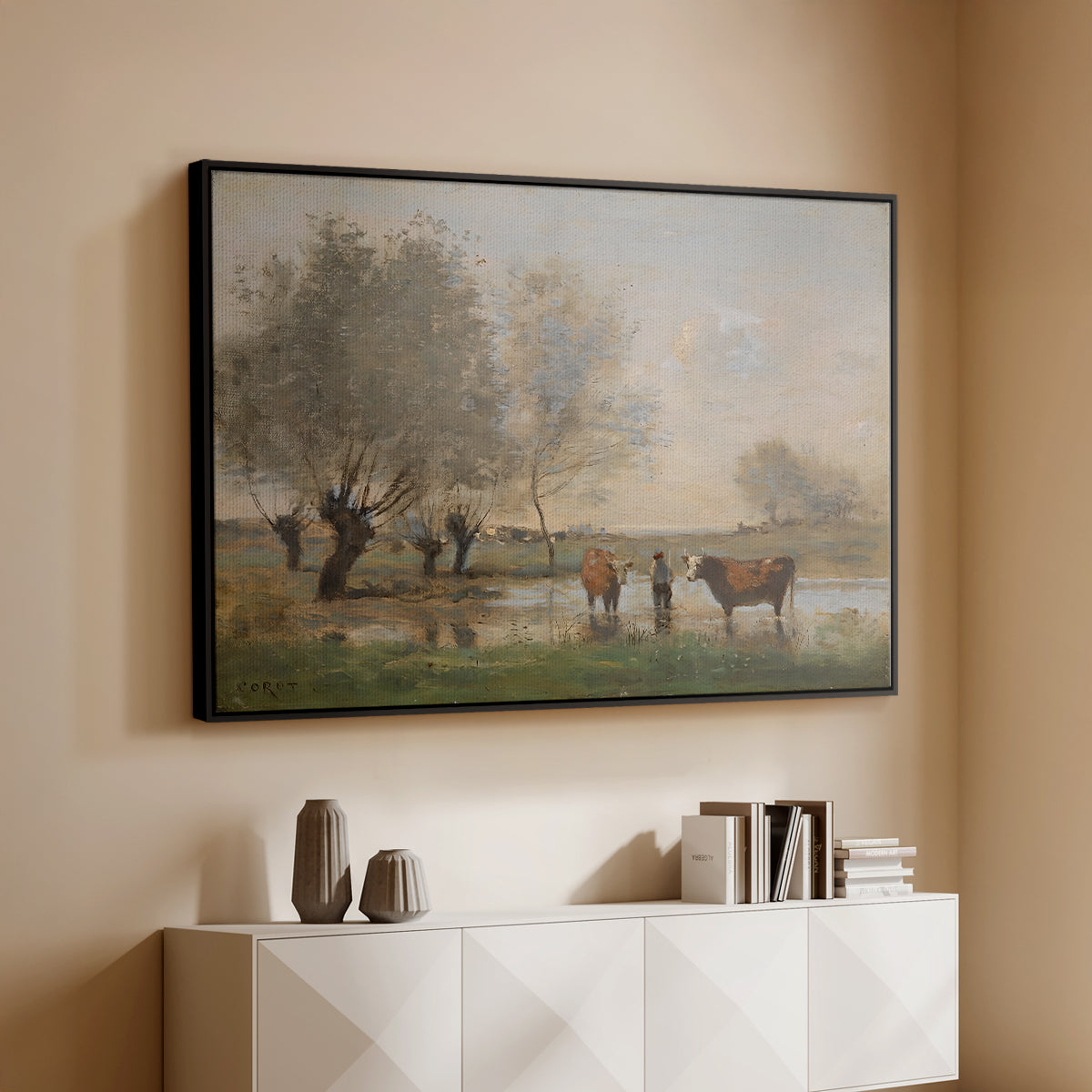 Cows in a Marshy Landscape, c. 1873-1874 - Floater Framed Canvas Print