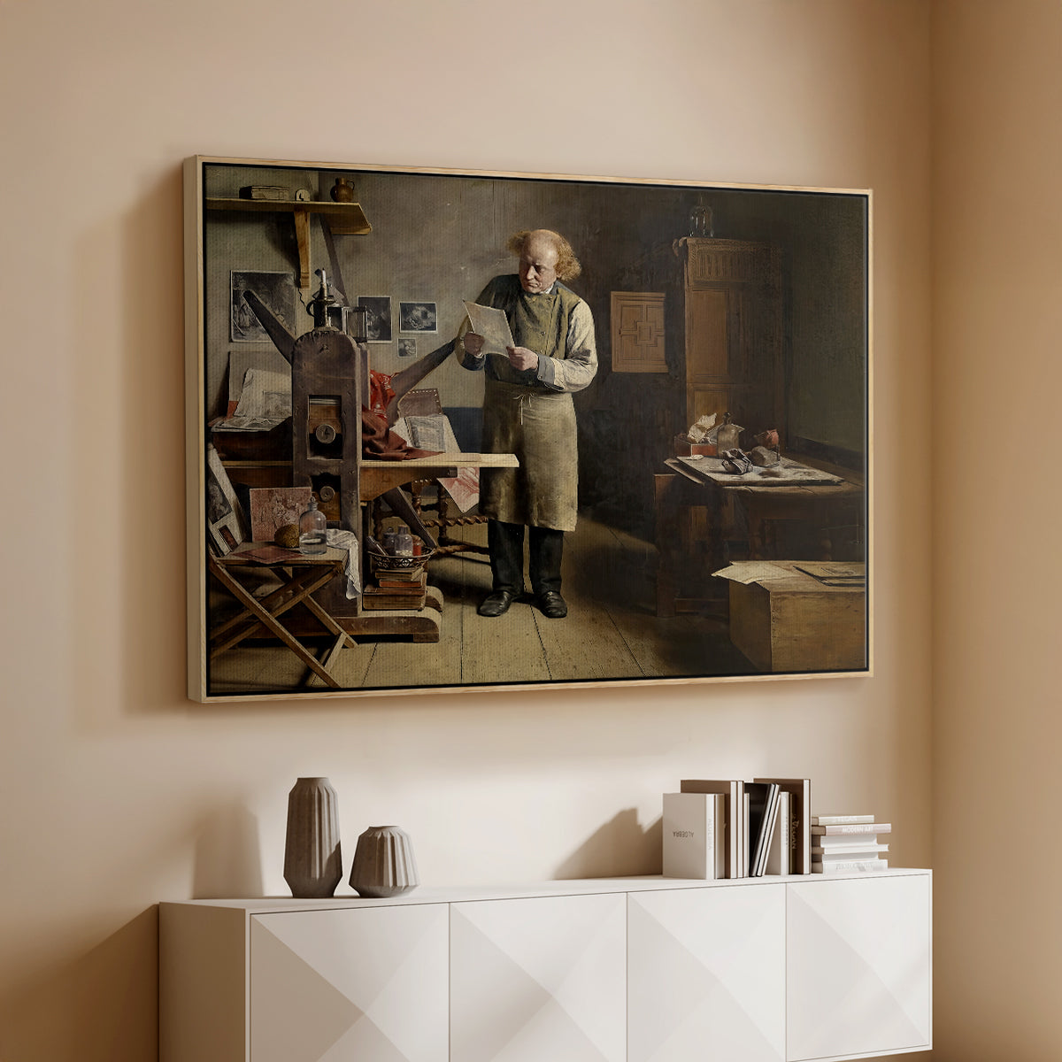 The Plate Printer, 1875 - Floater Framed Canvas Print