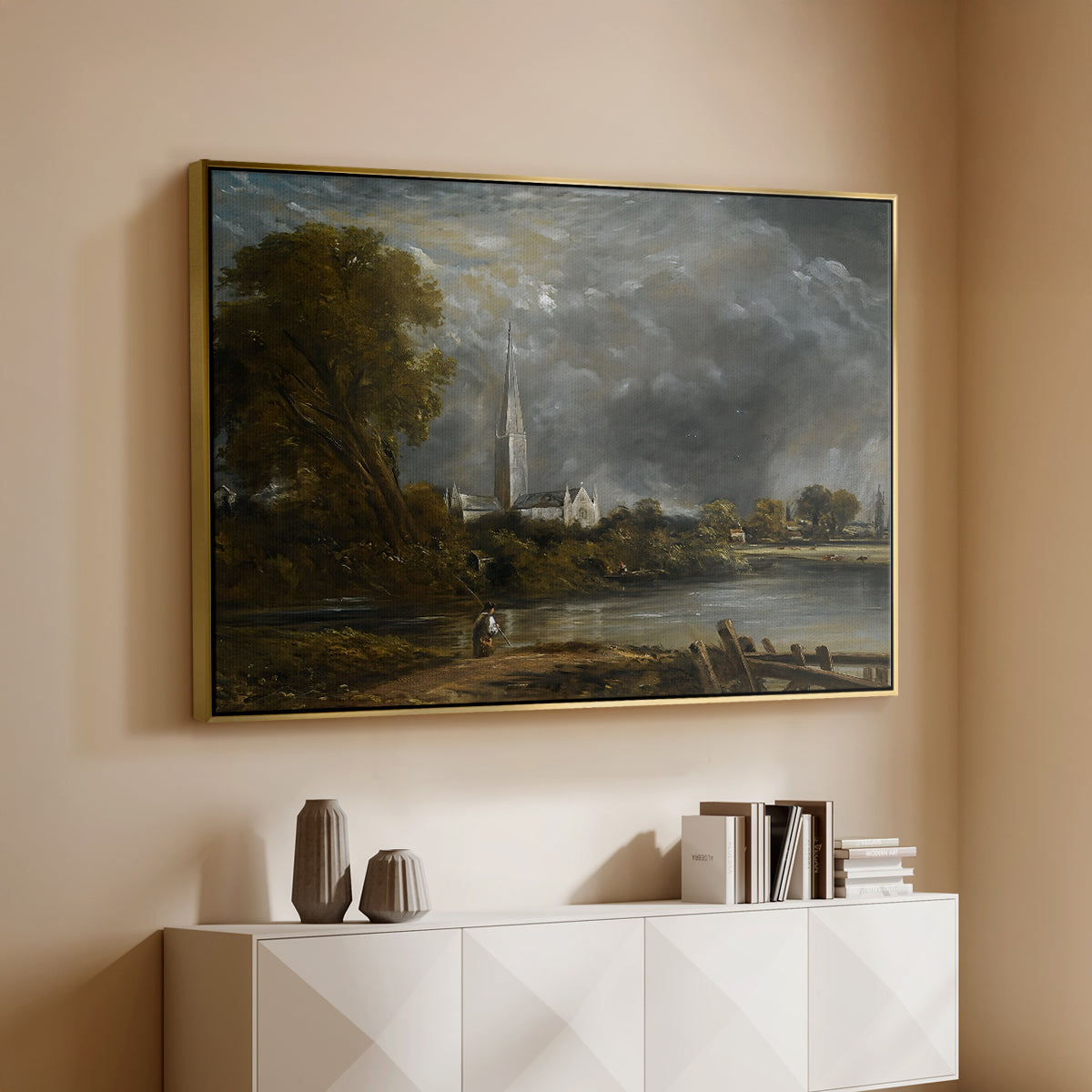 Salisbury Cathedral from the Meadows, c. 1831 - Floater Framed Canvas Print
