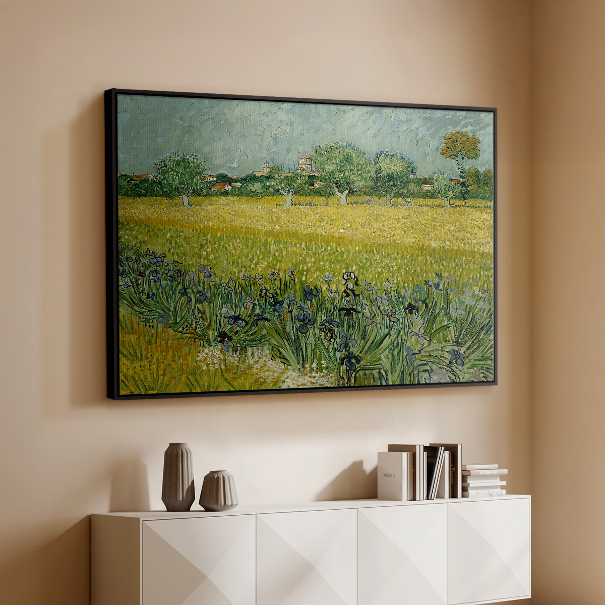Field with Irises near Arles, 1888 - Floater Framed Canvas Print