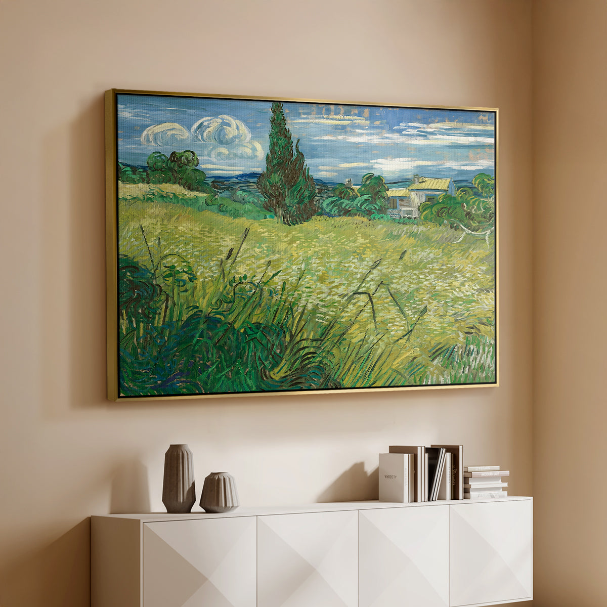 Green Wheat Field with Cypress, 1889 - Floater Framed Canvas Print