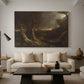 Canvas art print featuring an expressive composition showing destruction in wilderness, displayed in a spacious living room