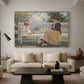 Canvas art print featuring a soft domestic composition of parent and child, displayed in a spacious living room