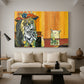 Canvas art print featuring a humorous distorted composition, displayed in a spacious living room