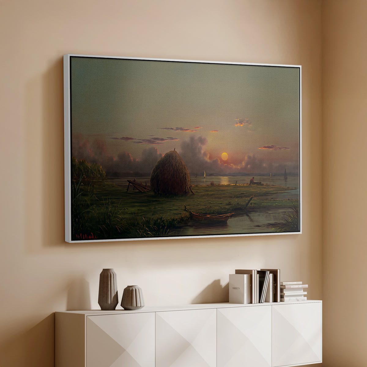 Haystack at Sunset, 1880 - Floater Framed Canvas Print