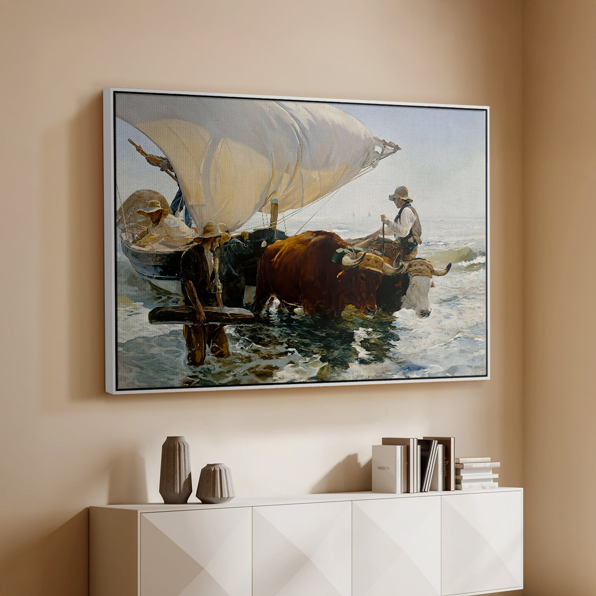 The Return from Fishing: Hauling the Boat, 1894 - Floater Framed Canvas Print