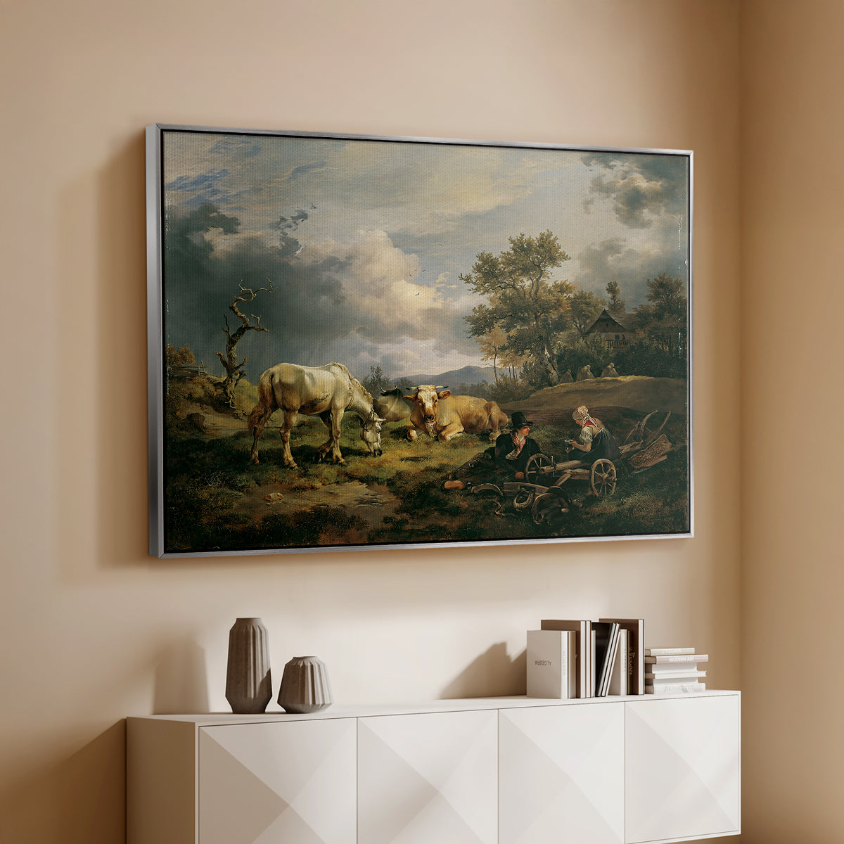 Young Peasant Couple Resting in the Field, 1829 - Floater Framed Canvas Print
