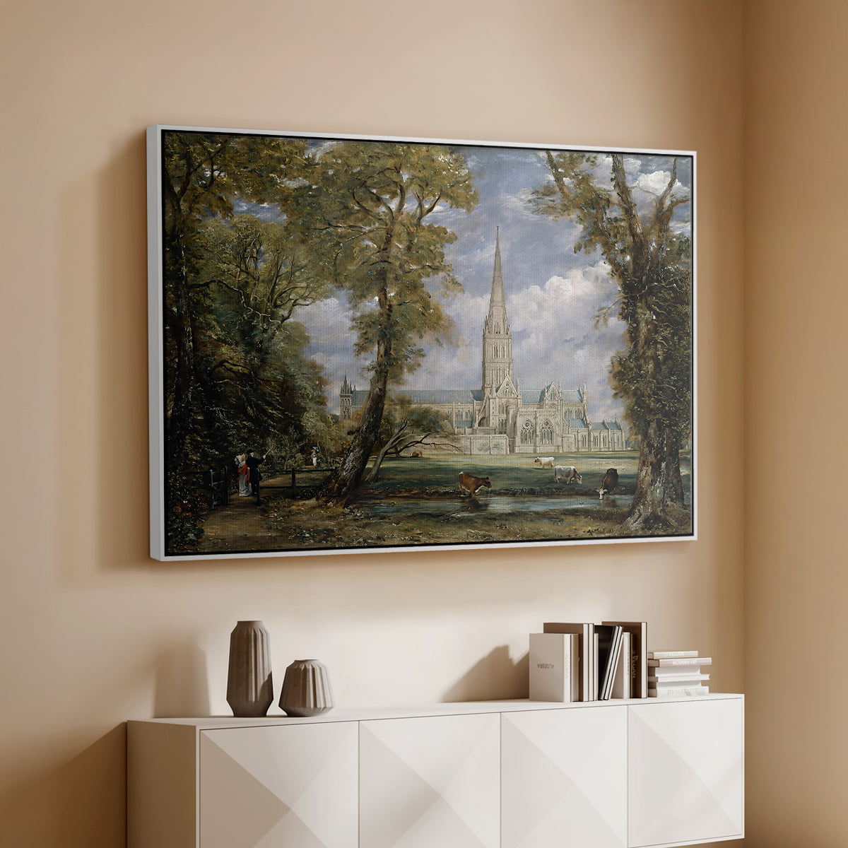 Salisbury Cathedral from the Bishop's Grounds, c. 1825 - Floater Framed Canvas Print