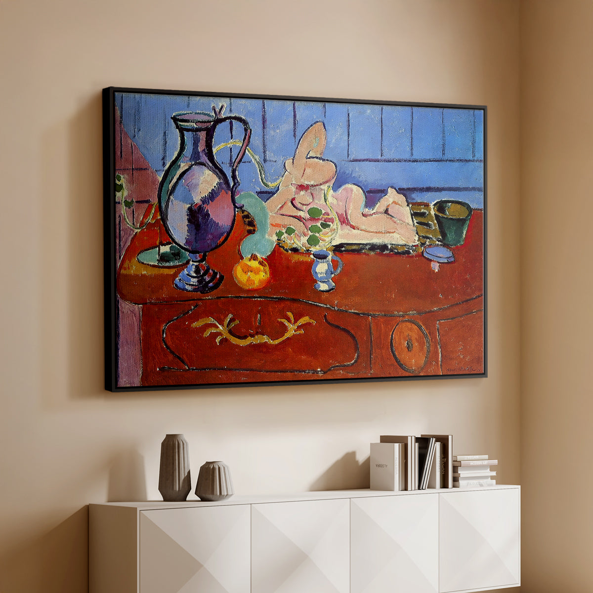 Still Life with a Pewter Jug and Pink Statuette, 1910 - Floater Framed Canvas Print