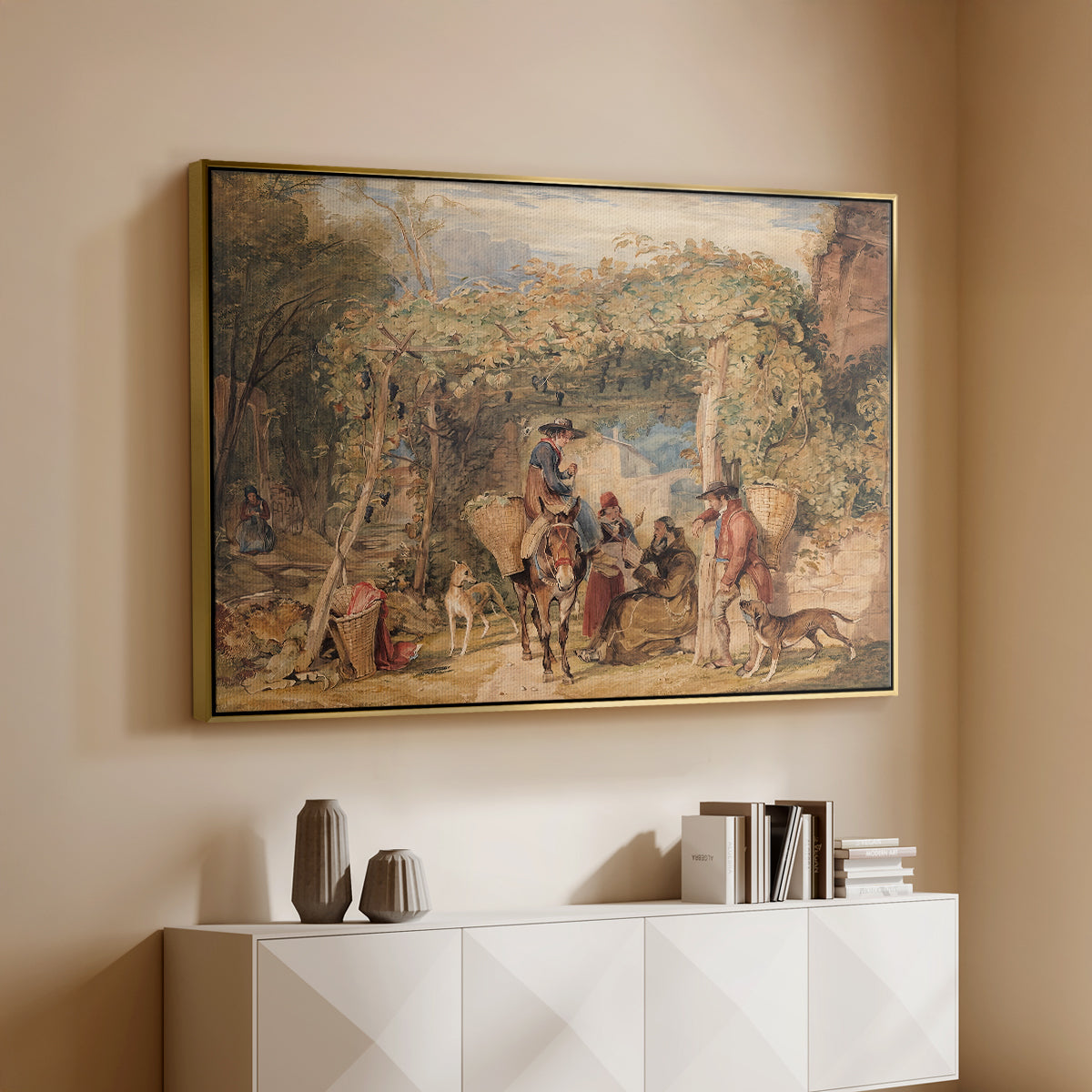 Figures and Animals in a Vineyard, c. 1829 - Floater Framed Canvas Print