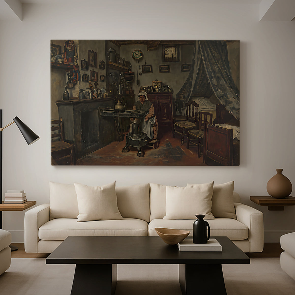 Canvas art print featuring a domestic composition focused on solitary figure and space, displayed in a spacious living room