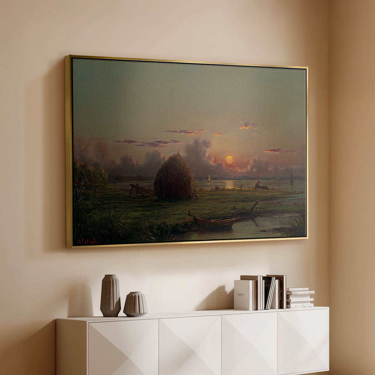Haystack at Sunset, 1880 - Floater Framed Canvas Print