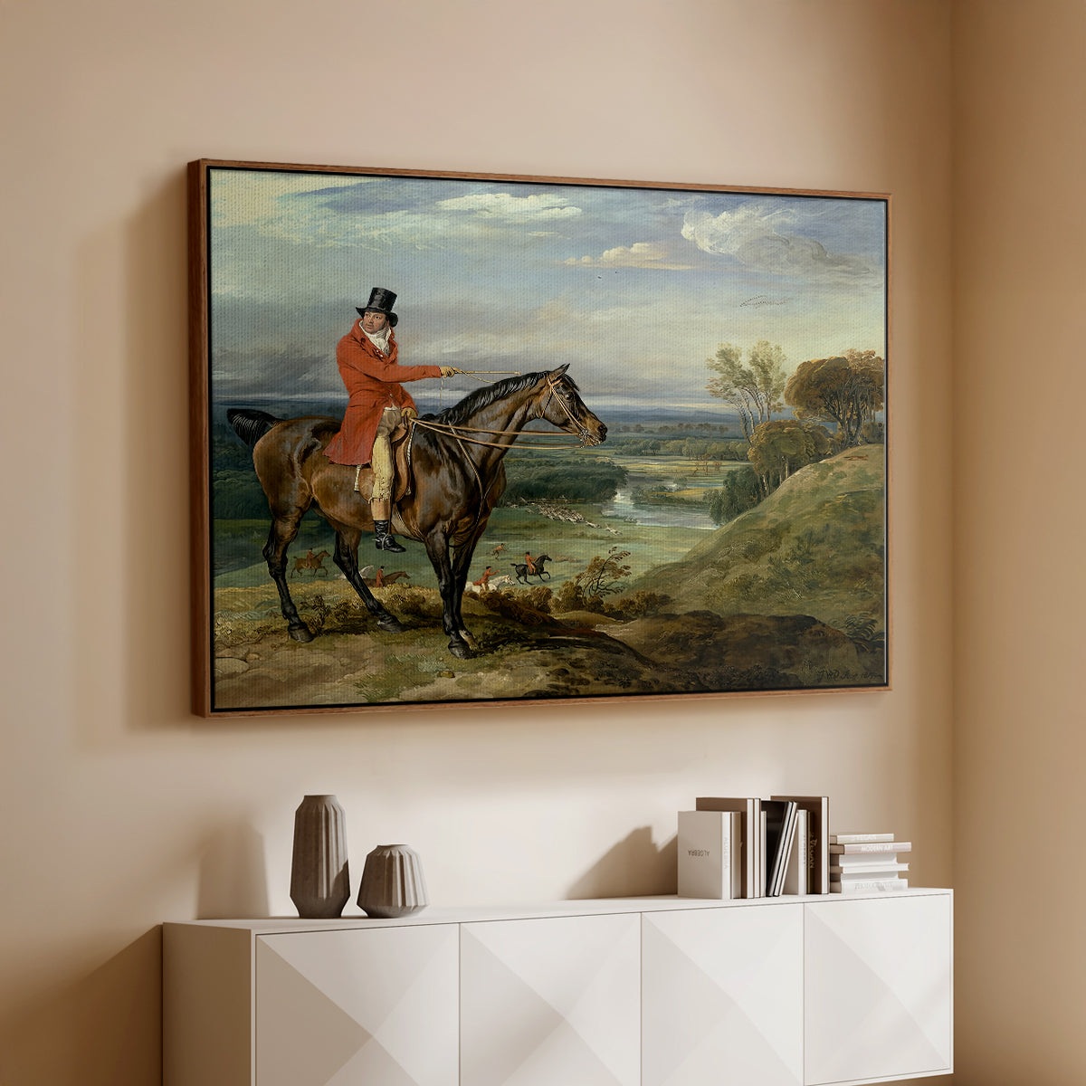 John Levett Hunting at Wychnor, Staffordshire, 1818 - Floater Framed Canvas Print