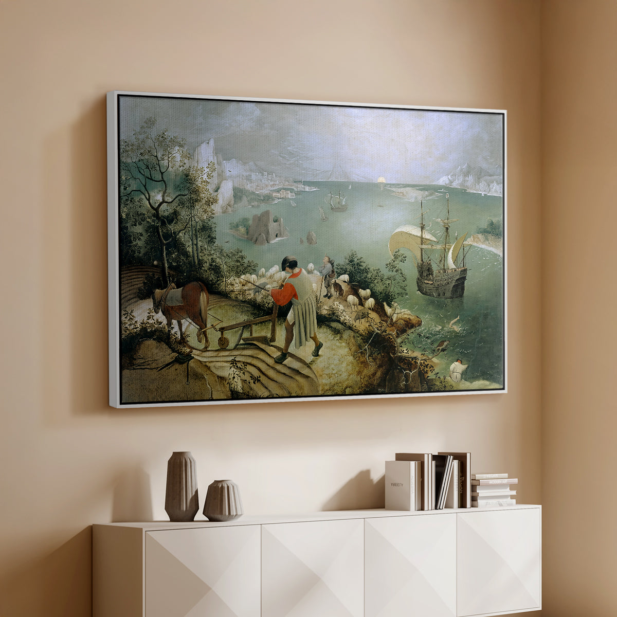 Landscape with the Fall of Icarus, c. 1560 - Floater Framed Canvas Print