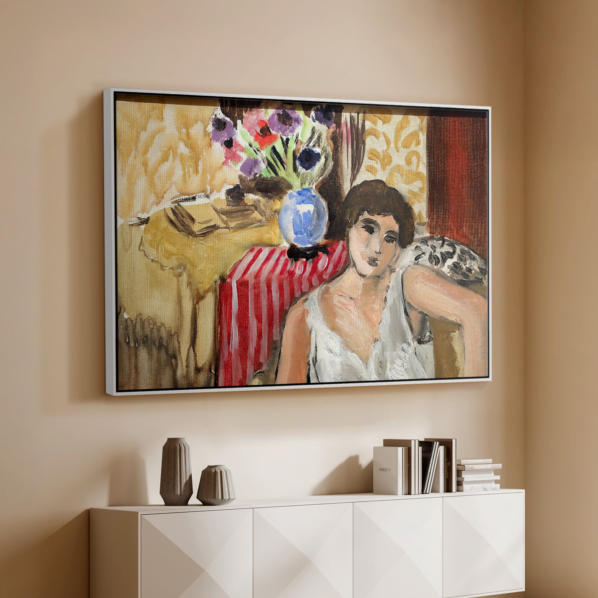 Woman Seated in an Armchair, c. 1920 - Floater Framed Canvas Print