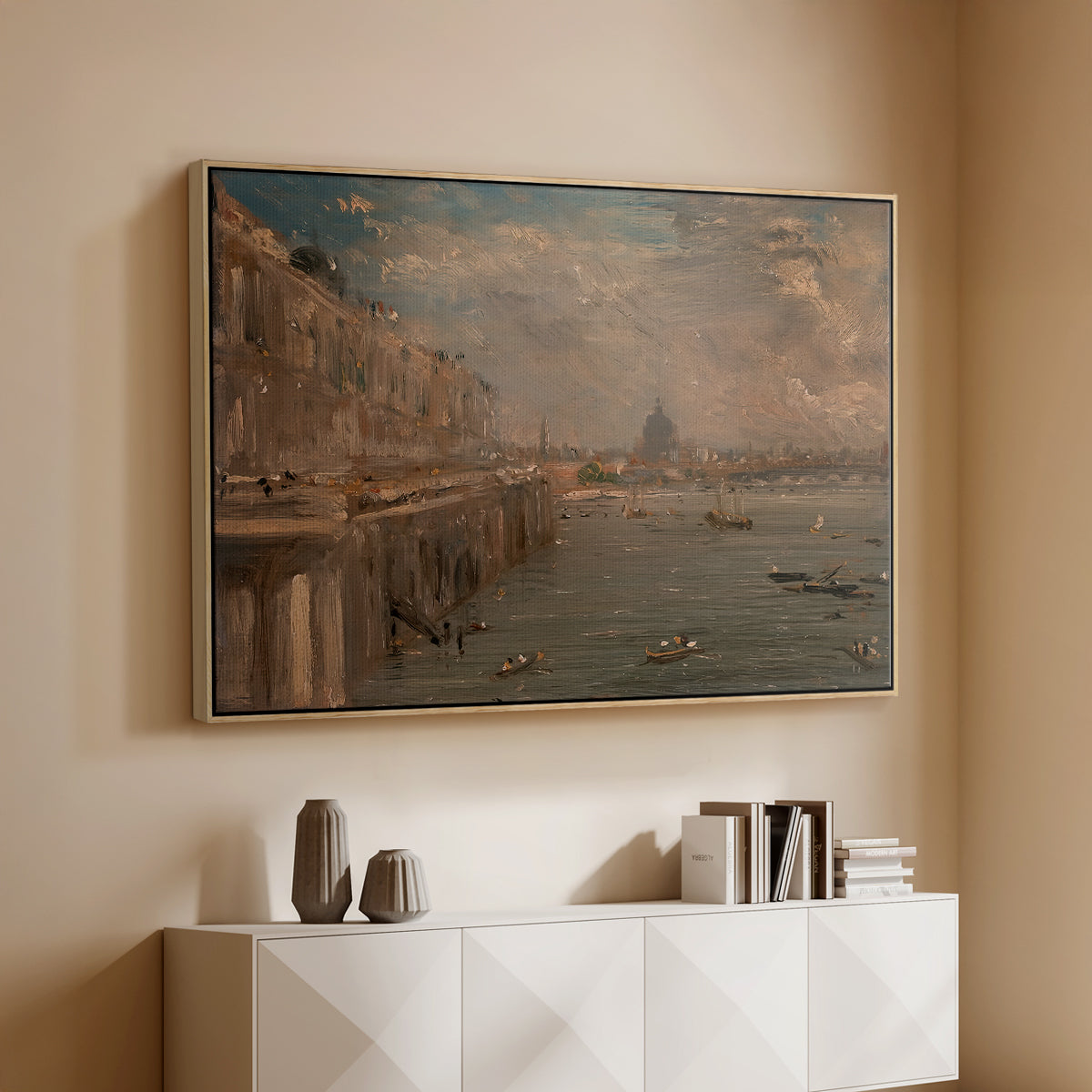 Somerset House Terrace from Waterloo Bridge, c. 1819 - Floater Framed Canvas Print