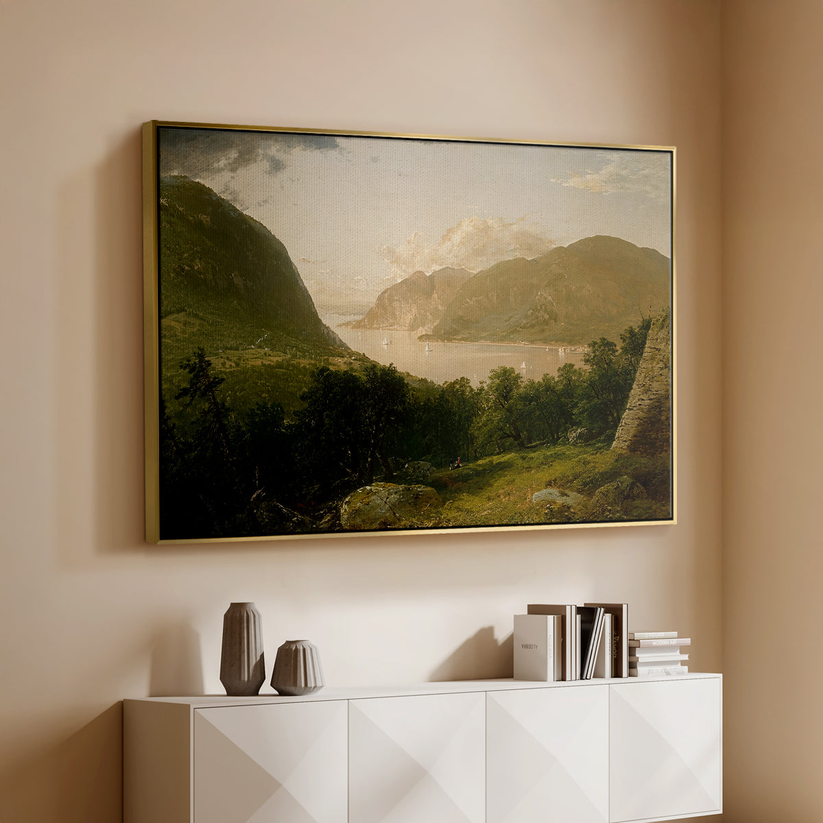 Hudson River Scene, 1857 - Floater Framed Canvas Print
