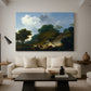 Canvas art print featuring a Rococo landscape with sheep across field, displayed in a spacious living room