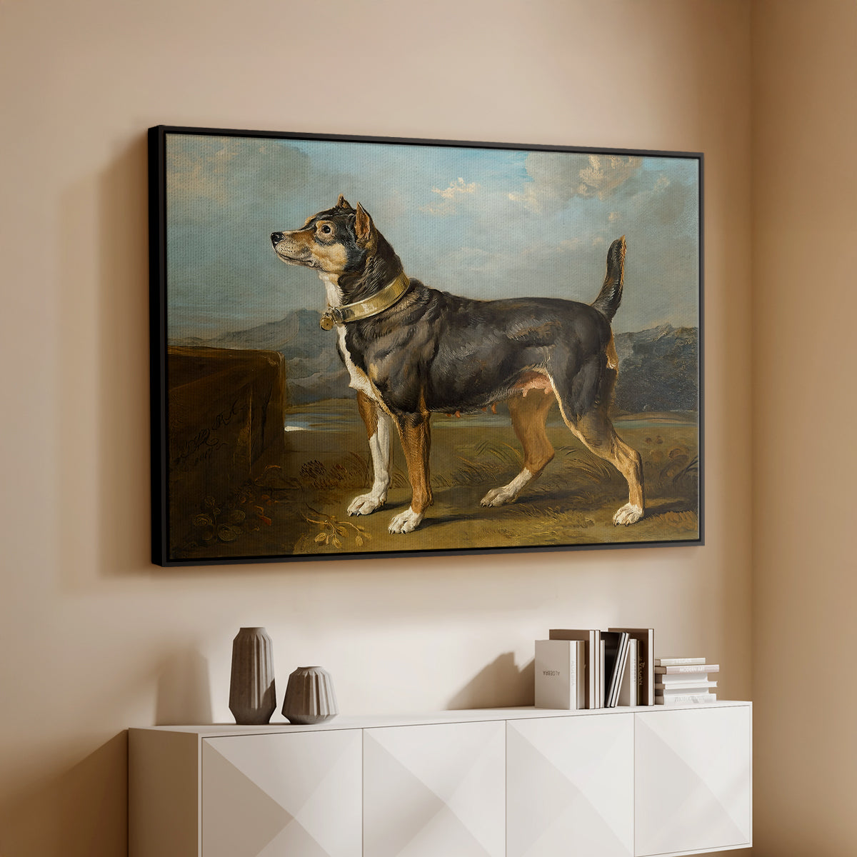 A Terrier in a Landscape, c. 1811 - Floater Framed Canvas Print