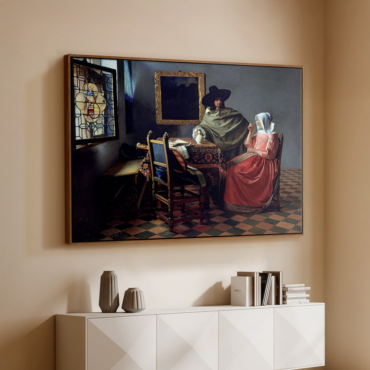 The Glass of Wine, c. 1660 - Floater Framed Canvas Print