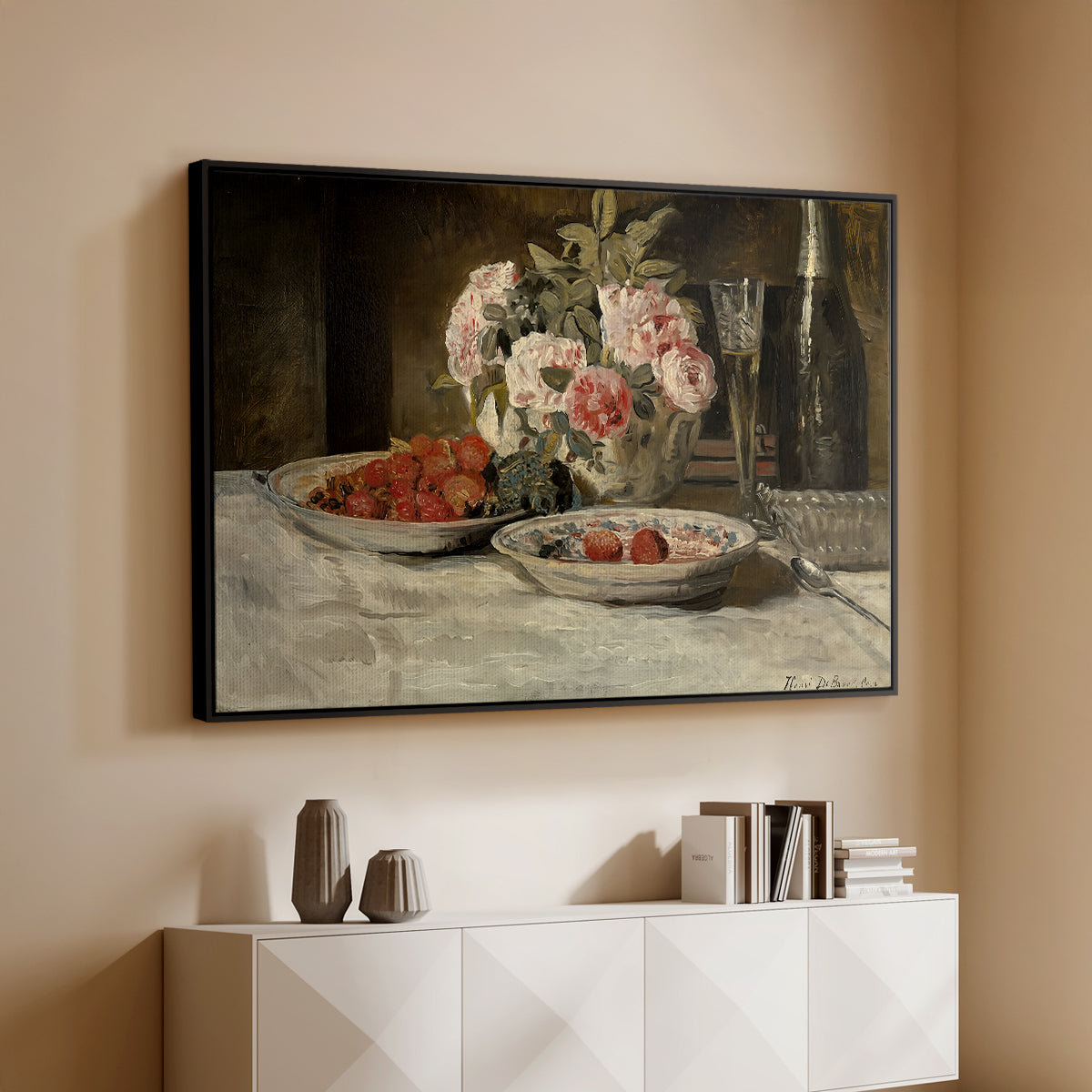 Strawberries and Champagne, c. 1881-1885 - Floater Framed Canvas Print