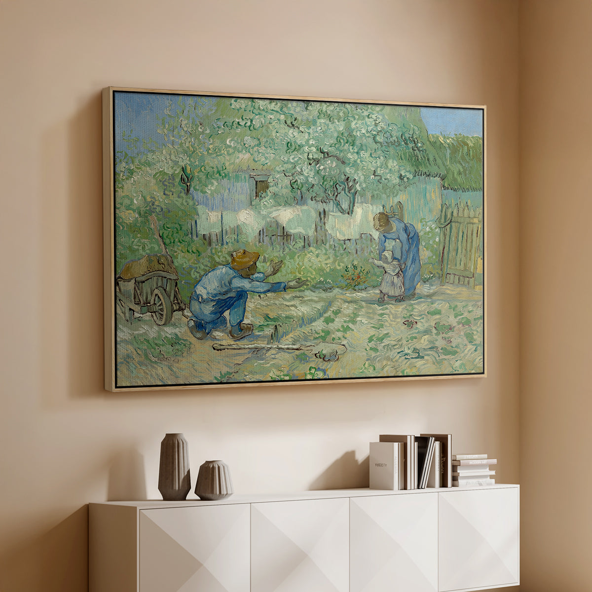 First Steps after Millet, 1890 - Floater Framed Canvas Print