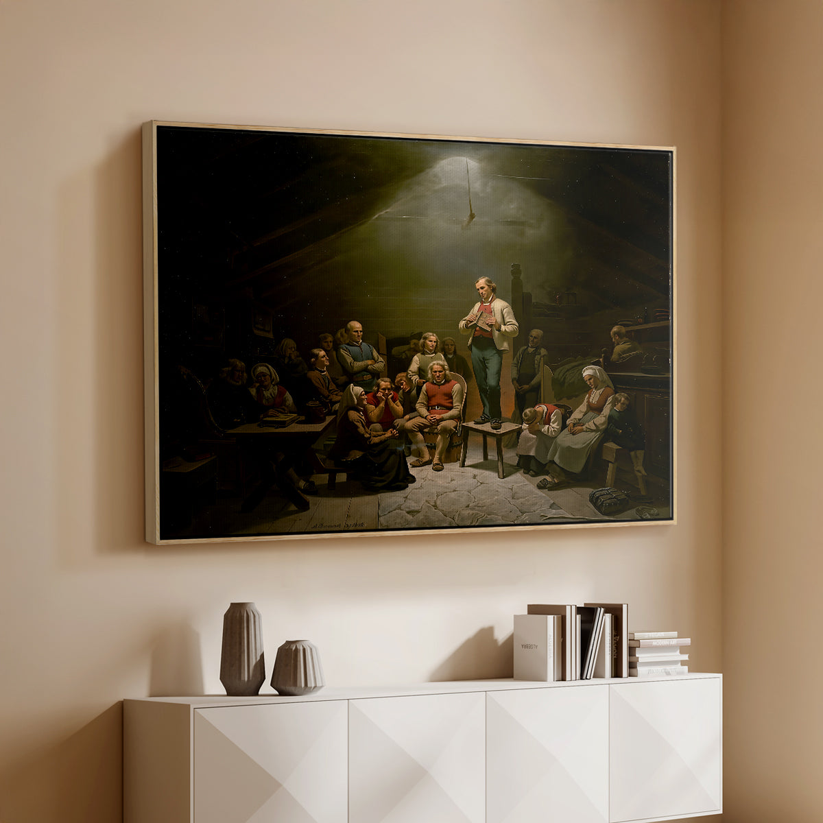 Low Church Devotion (Haugianerne), 1848 - Floater Framed Canvas Print