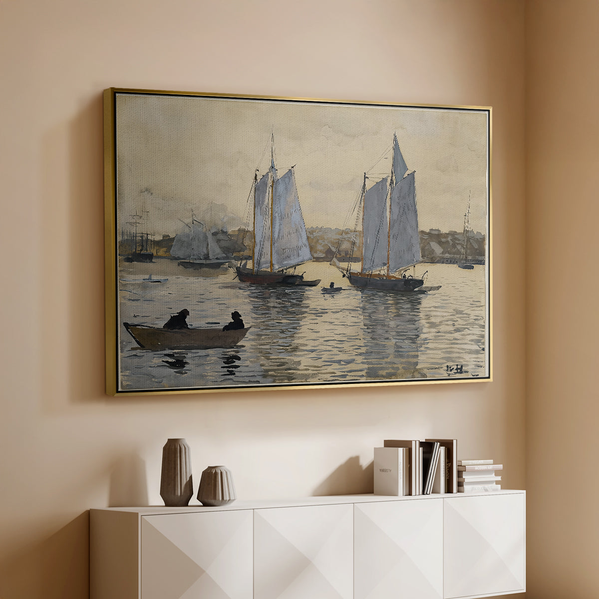 Two Schooners, Gloucester, c. 1880 - Floater Framed Canvas Print