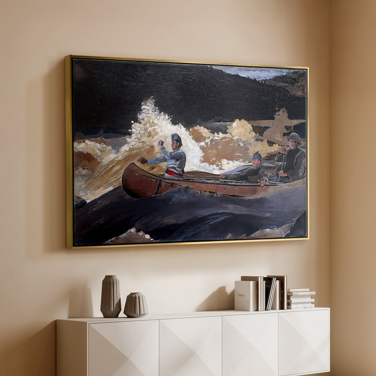 Shooting the Rapids, Saguenay River, 1905-1910 - Floater Framed Canvas Print