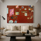Canvas art print featuring a modernist interior filled with objects, displayed in a spacious living room