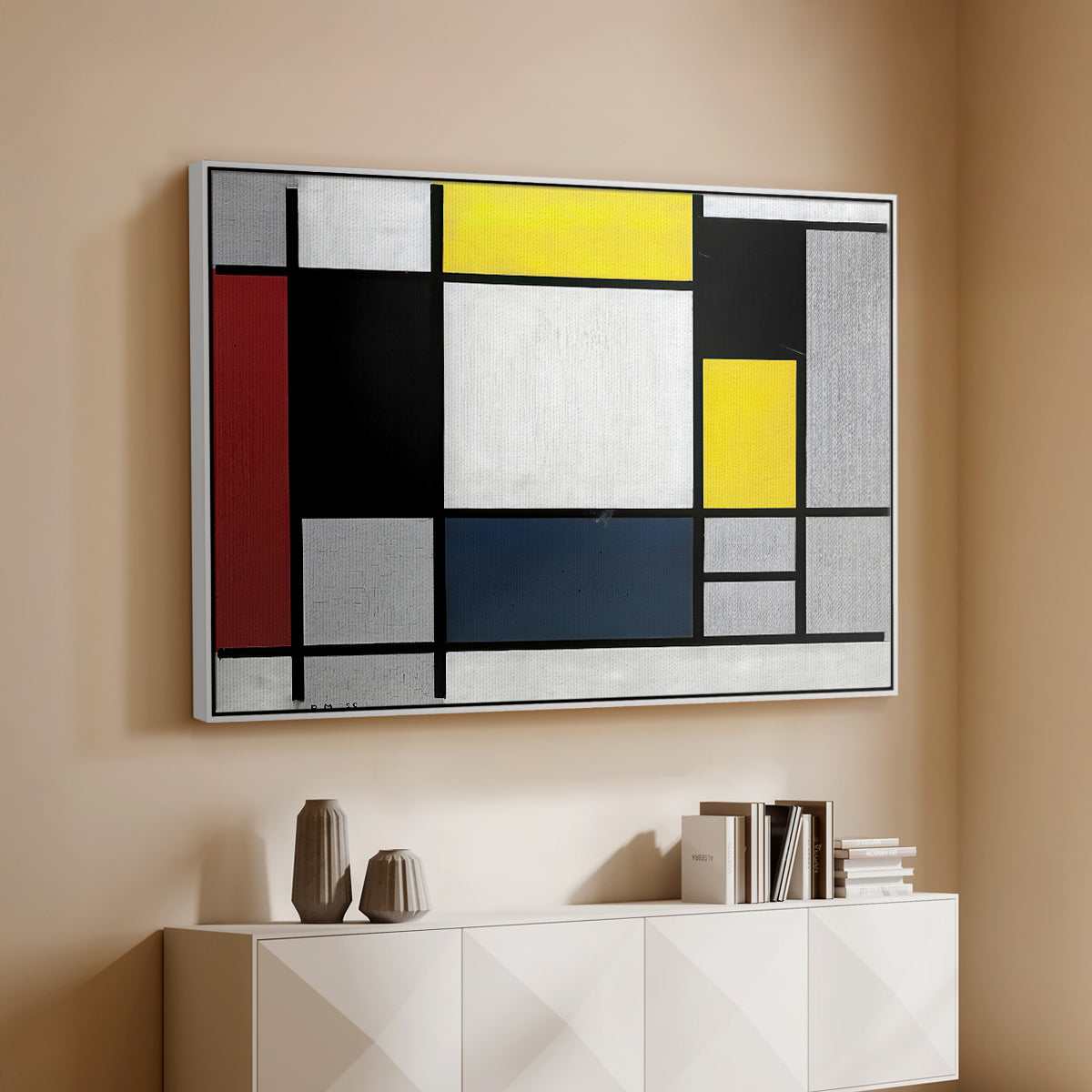 Composition with Yellow, Red, Black, Blue, and Gray, 1920 - Floater Framed Canvas Print