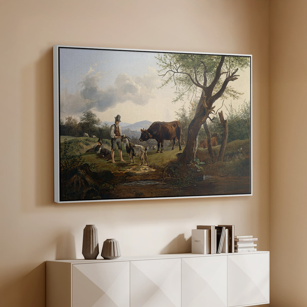 Shepherd with Billy Goat, c. 1830 - Floater Framed Canvas Print