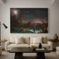 Canvas art print featuring a romantic composition emphasizing struggle and movement, displayed in a spacious living room