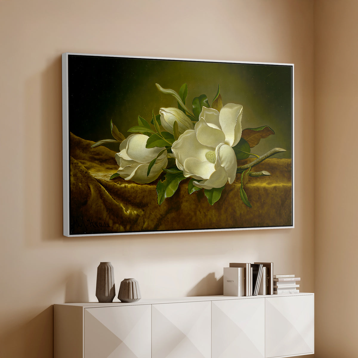 Magnolias on Gold Velvet Cloth, c. 1888-1890 - Floater Framed Canvas Print
