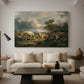 Canvas art print featuring a rural composition with human presence, displayed in a spacious living room