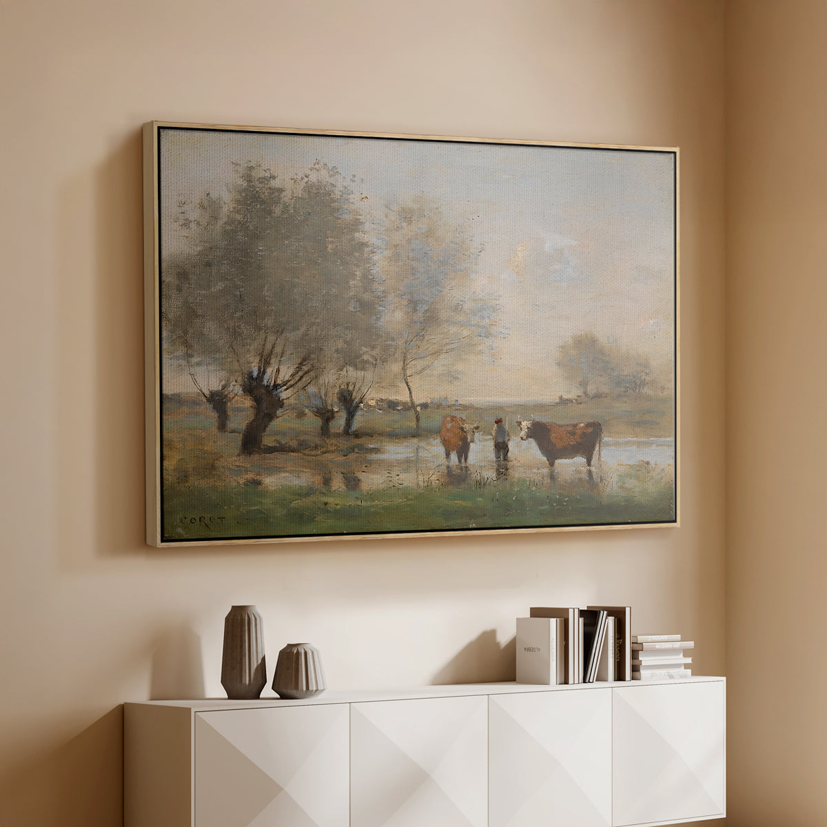 Cows in a Marshy Landscape, c. 1873-1874 - Floater Framed Canvas Print