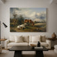 Canvas art print featuring a realistic livestock in rural setting, displayed in a spacious living room