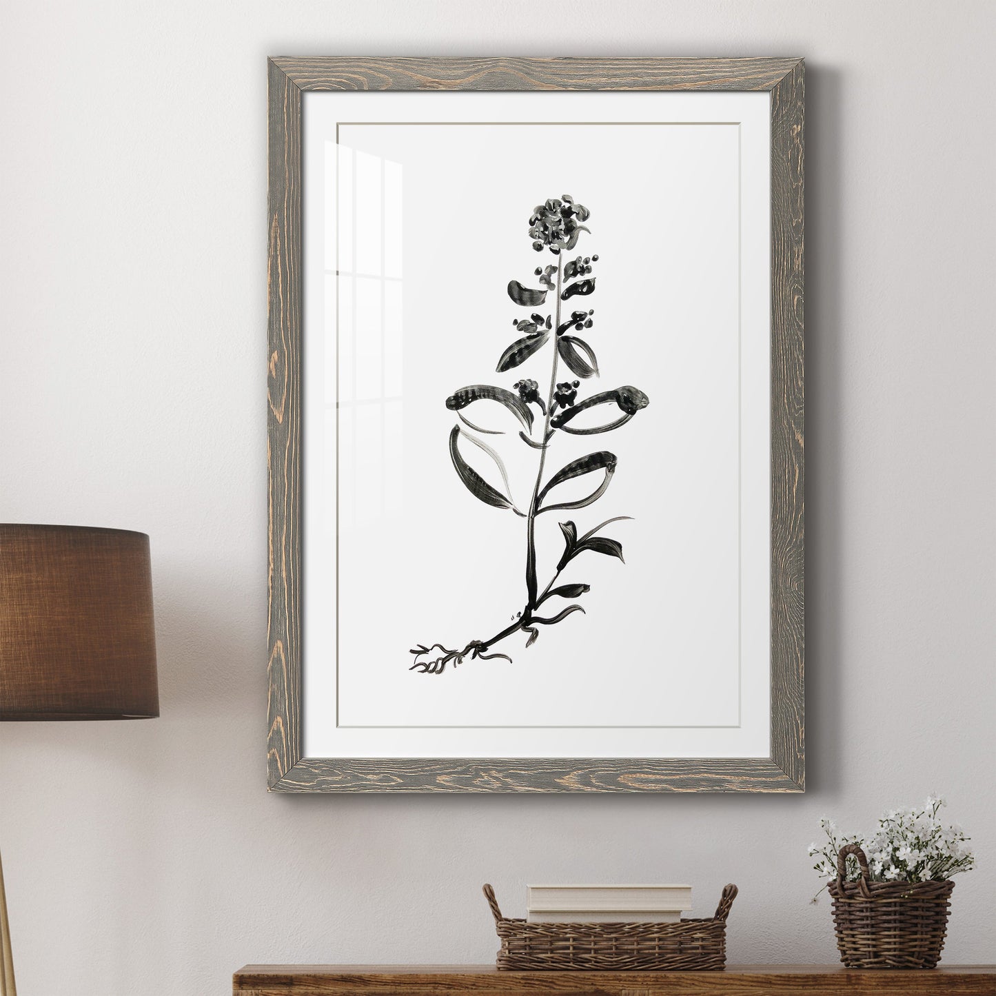 Inky Botanical III - Premium Framed Print - Distressed Barnwood Frame - Ready to Hang