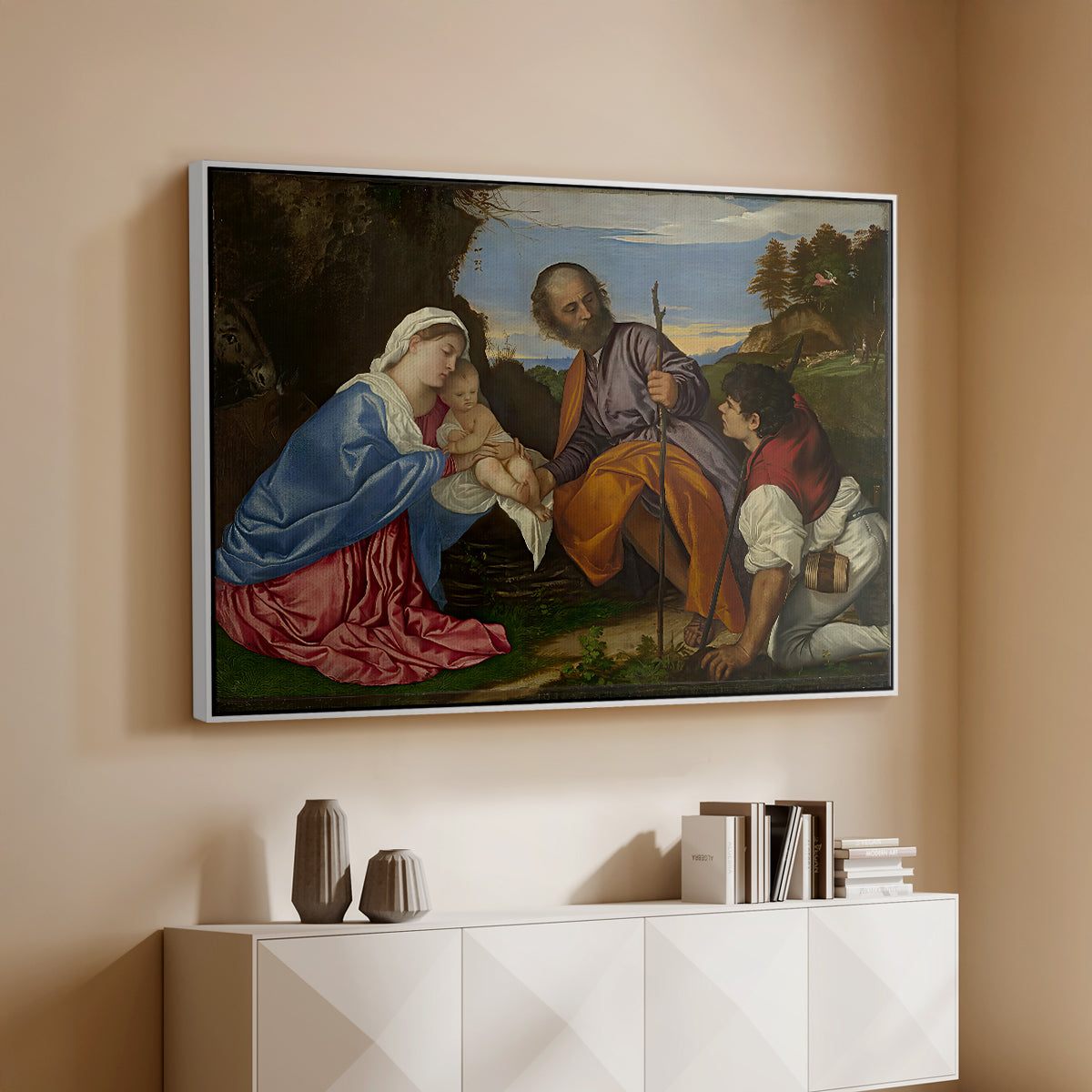 The Holy Family with a Shepherd, c. 1510 - Floater Framed Canvas Print