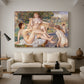Canvas art print featuring a classical-inspired composition of nude figures in lush riverside setting, displayed in a spacious living room