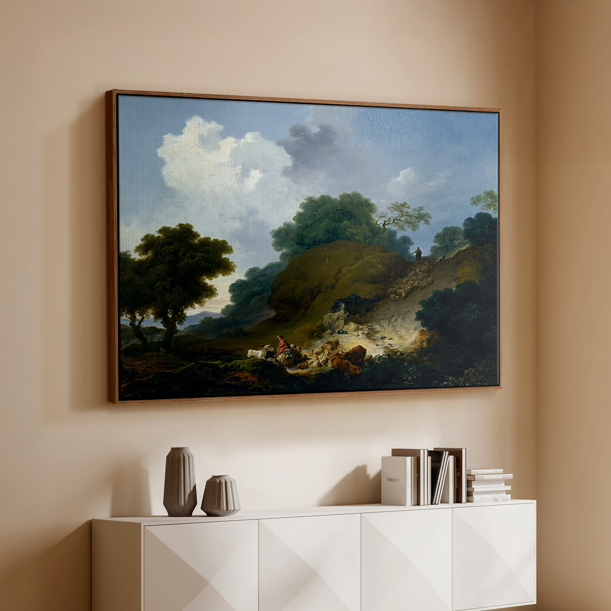 Landscape with Shepherds and Flock of Sheep, c. 1763-1765 - Floater Framed Canvas Print